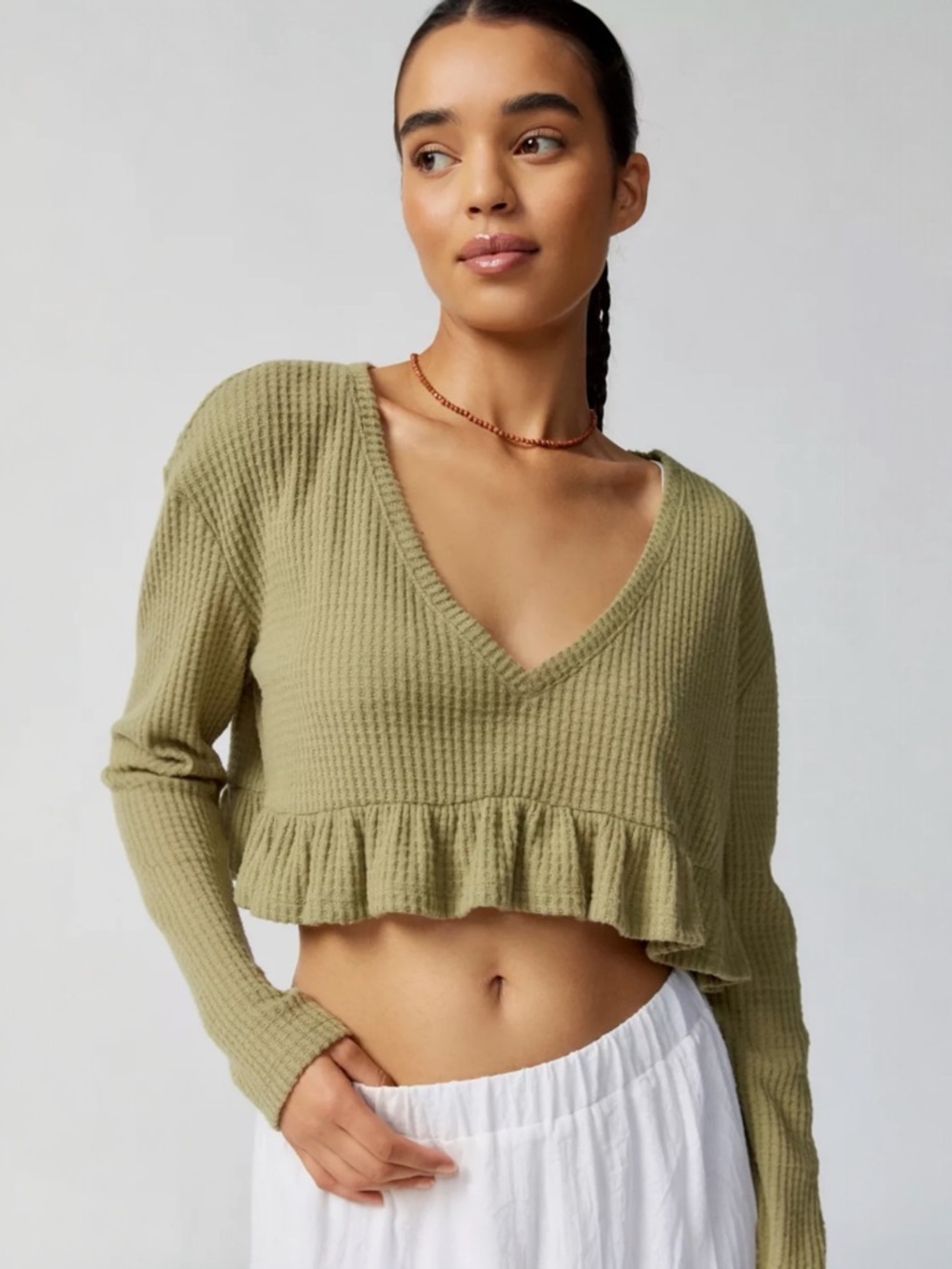 New! URBAN OUTFITTERS • Out From Under Anya Cozy Babydoll Top in Green